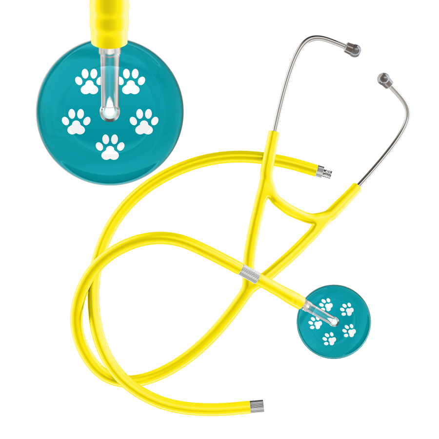 White Paw Print Dark Background Cardiology Stethoscope