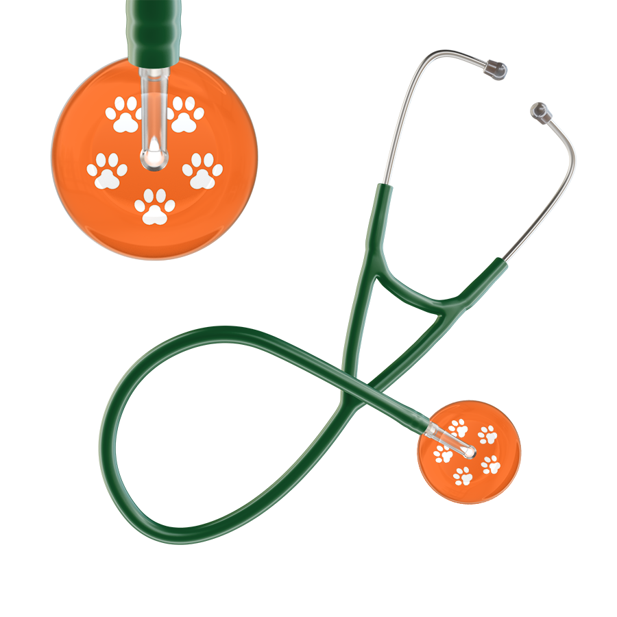 White Paw Print Dark Background Cardiology Stethoscope