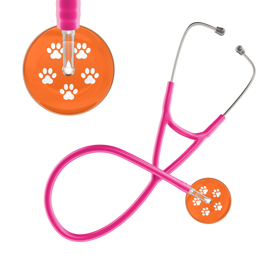 White Paw Print Dark Background Cardiology Stethoscope