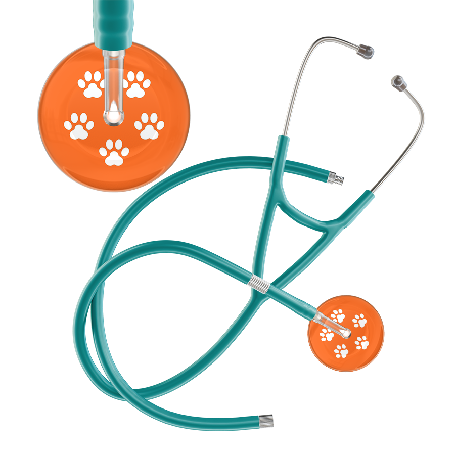 White Paw Print Dark Background Cardiology Stethoscope