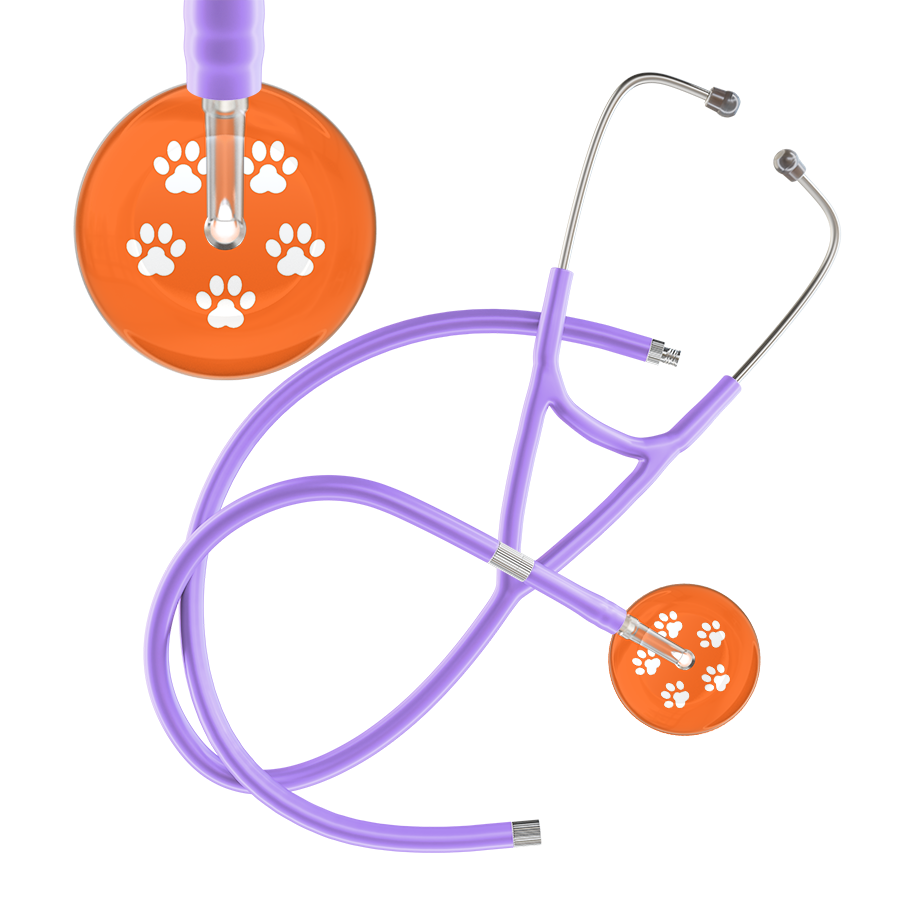 White Paw Print Dark Background Cardiology Stethoscope