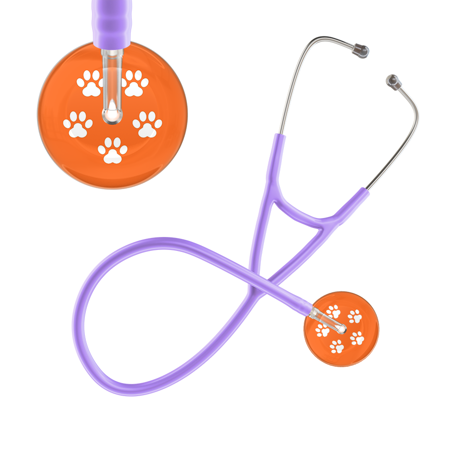 White Paw Print Dark Background Cardiology Stethoscope