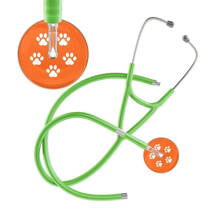 White Paw Print Dark Background Cardiology Stethoscope