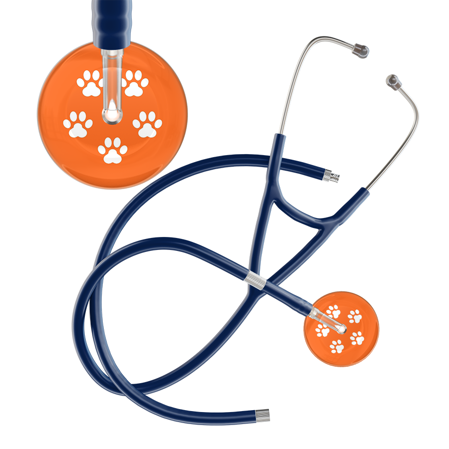 White Paw Print Dark Background Cardiology Stethoscope