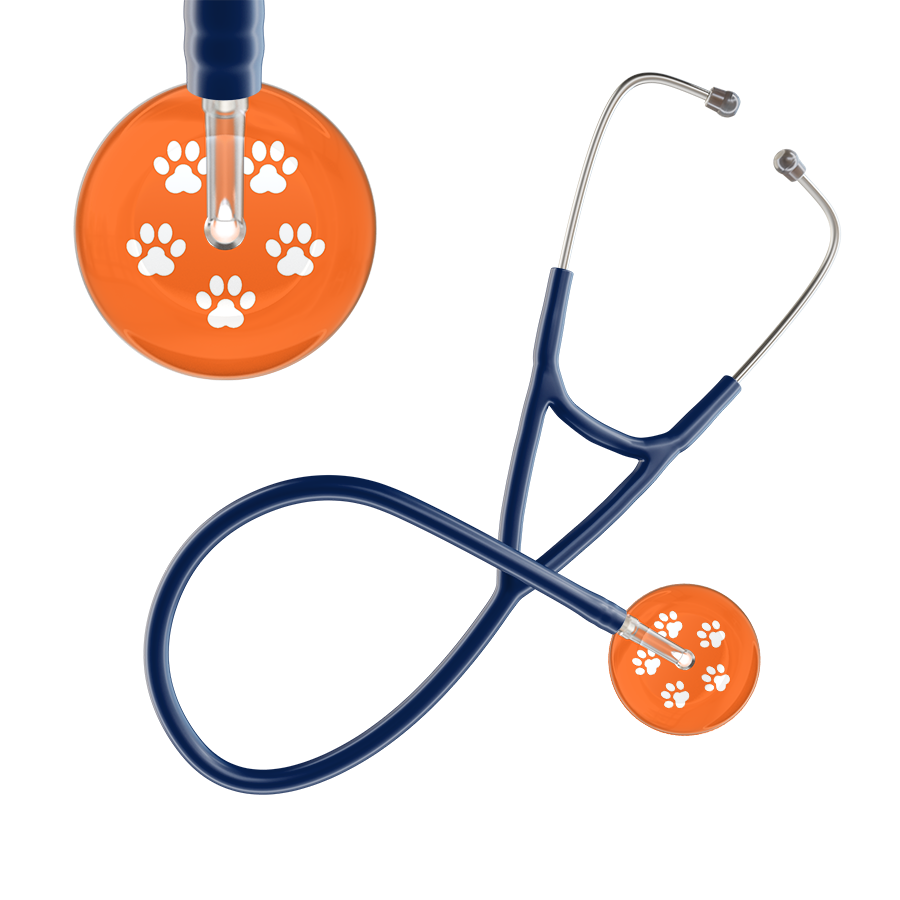 White Paw Print Dark Background Cardiology Stethoscope