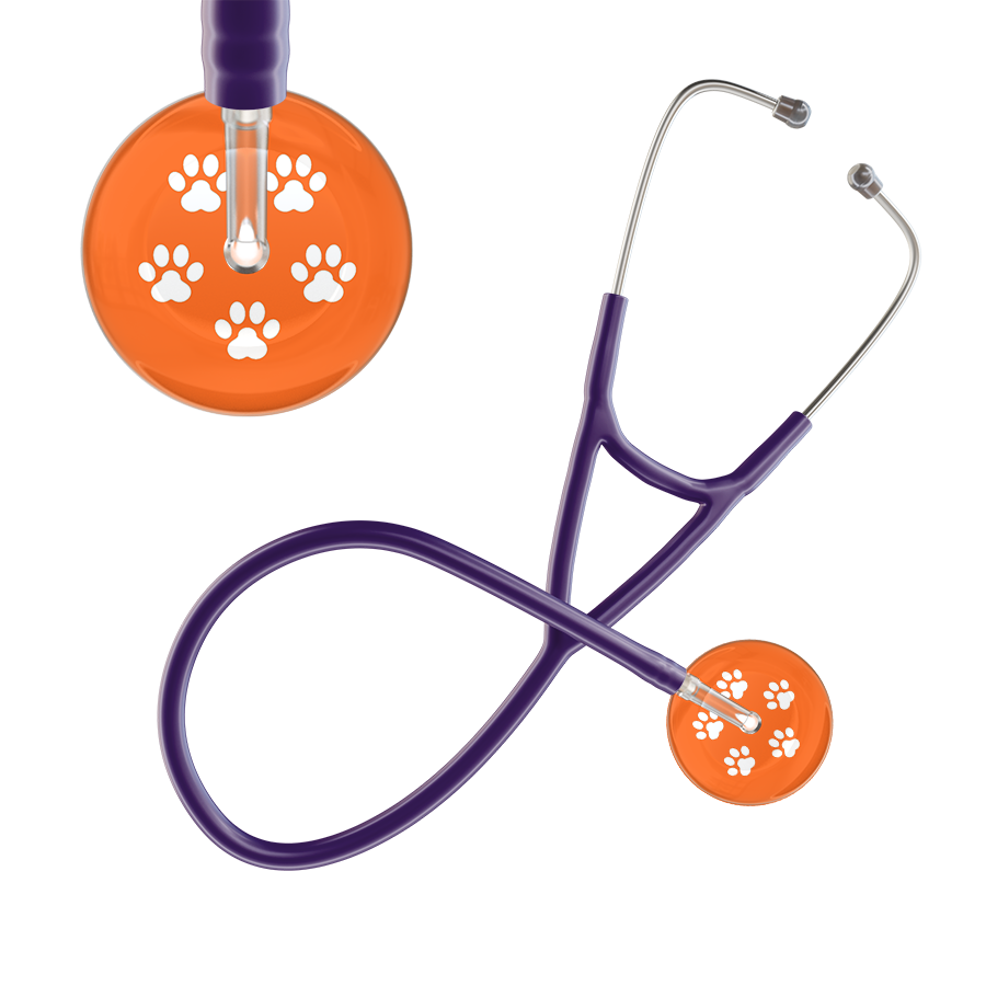 White Paw Print Dark Background Cardiology Stethoscope