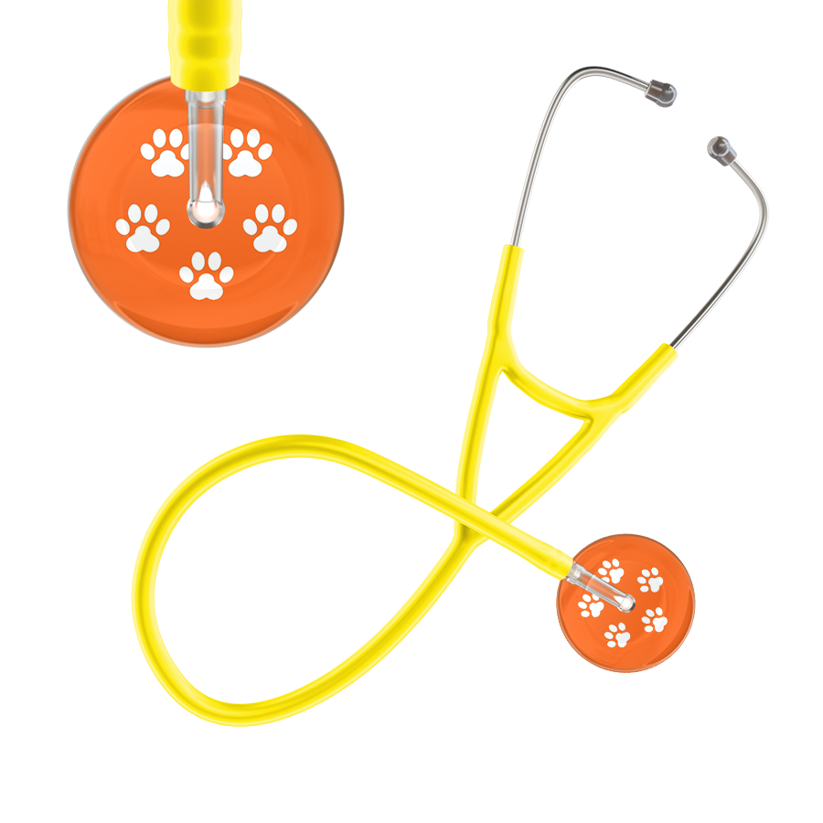 White Paw Print Dark Background Cardiology Stethoscope