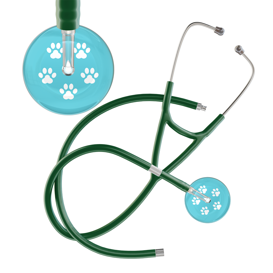 White Paw Print Light Background Cardiology Stethoscope