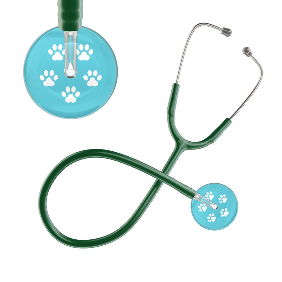 Ultrascope Single Stethoscope White Paw Turquoise Background / Adult / Dark Green White Paw Print Light Background Stethoscope