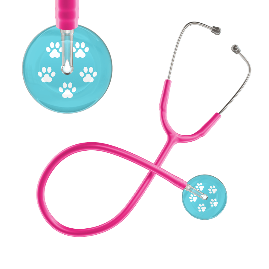 Ultrascope Single Stethoscope White Paw Turquoise Background / Adult / Hot Pink White Paw Print Light Background Stethoscope