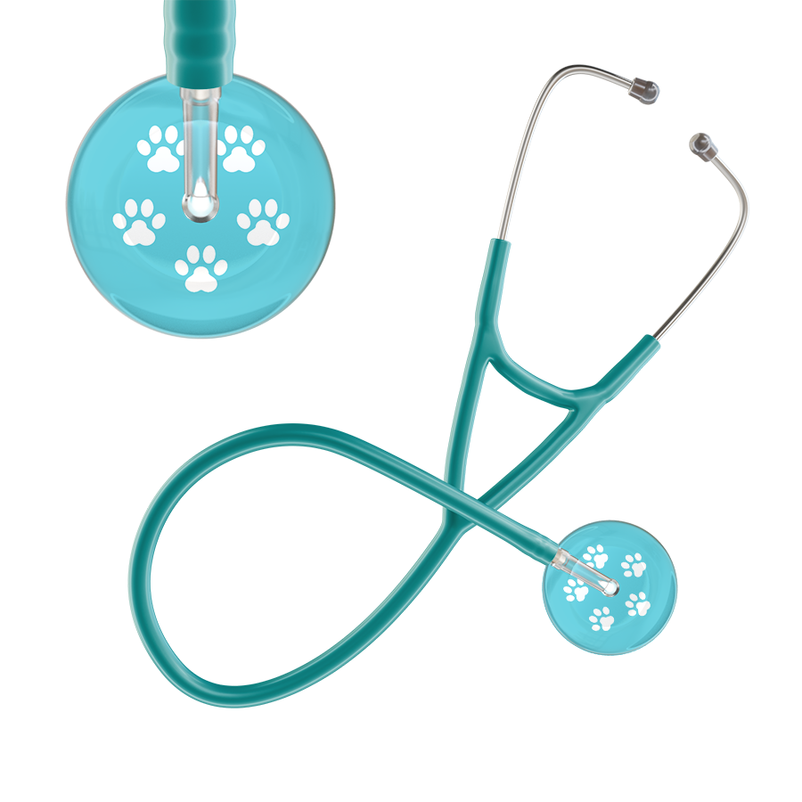 White Paw Print Light Background Cardiology Stethoscope