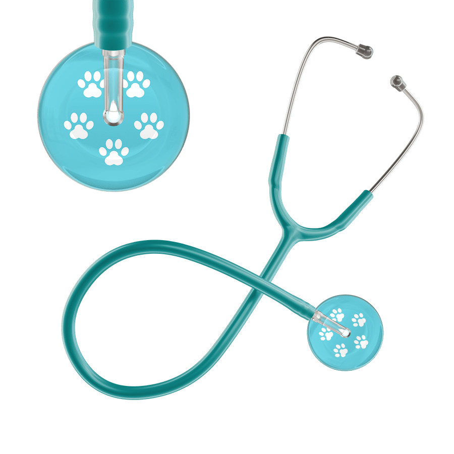 Ultrascope Single Stethoscope White Paw Turquoise Background / Adult / Jade White Paw Print Light Background Stethoscope