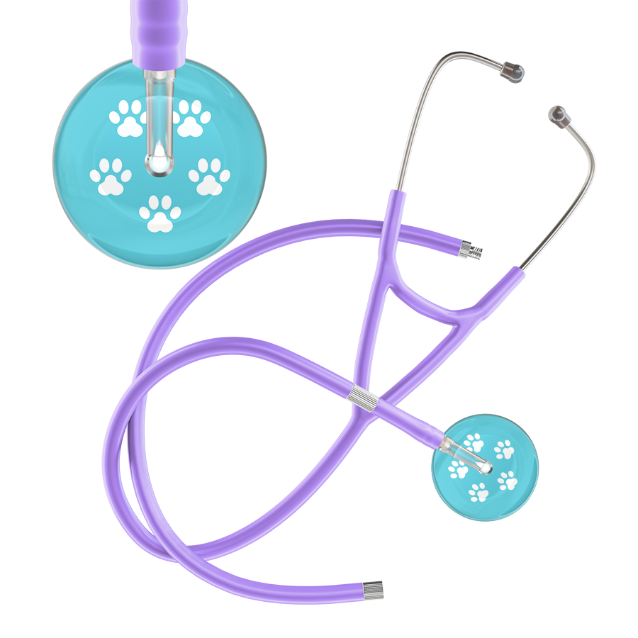 White Paw Print Light Background Cardiology Stethoscope