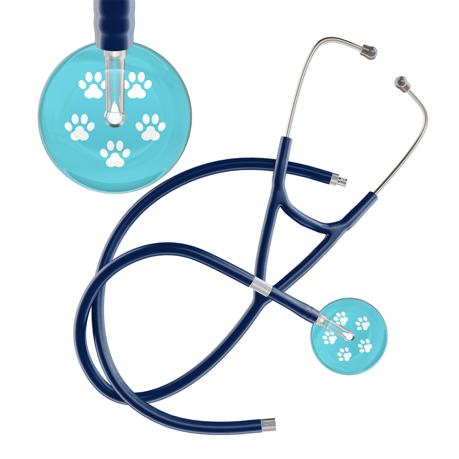 White Paw Print Light Background Cardiology Stethoscope