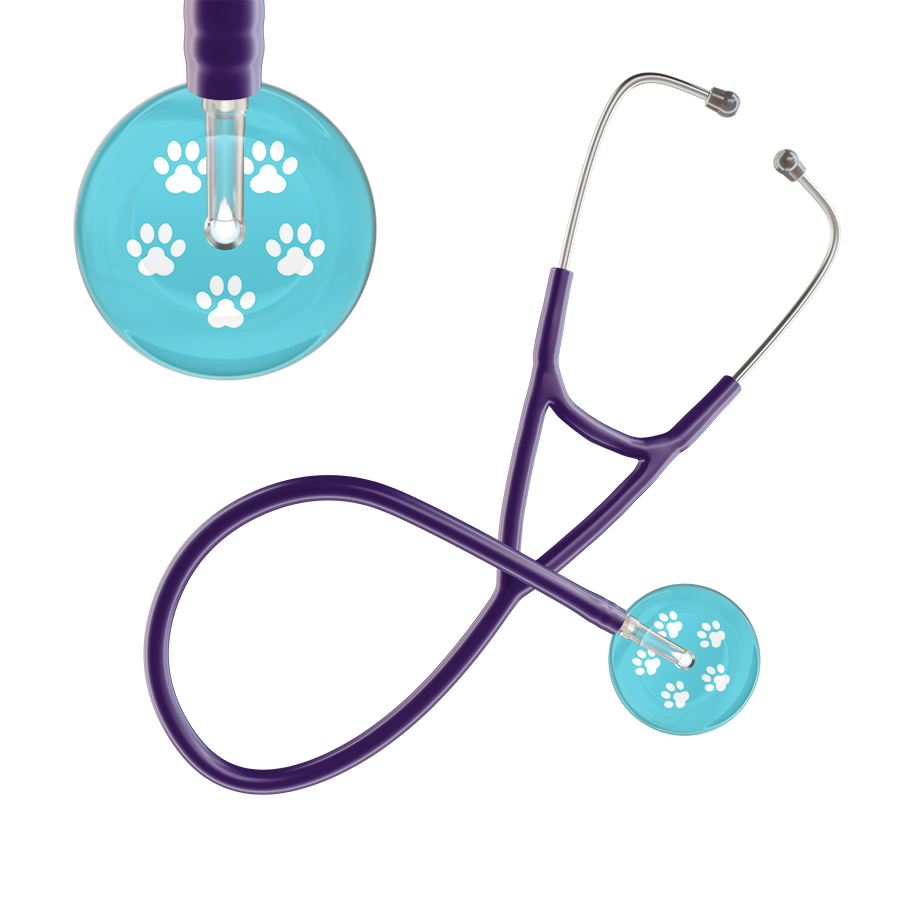 White Paw Print Light Background Cardiology Stethoscope