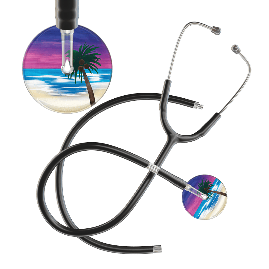 Ultrascope Single Stethoscope Palm Tree Blue / Pediatric / Black Extended Tubing Palm Tree Stethoscope