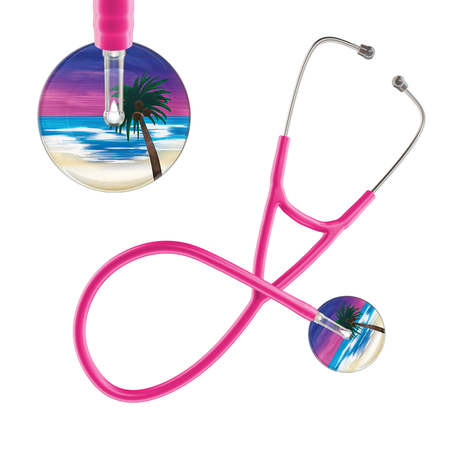 Ultrascope Single Stethoscope Palm Tree Blue / Pediatric / Hot Pink Palm Tree Cardiology Stethoscope