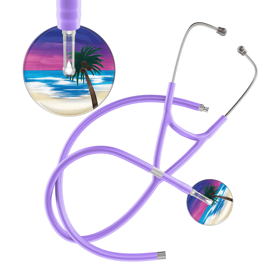Ultrascope Single Stethoscope Palm Tree Blue / Adult / Lavender Extended Tubing Palm Tree Cardiology Stethoscope