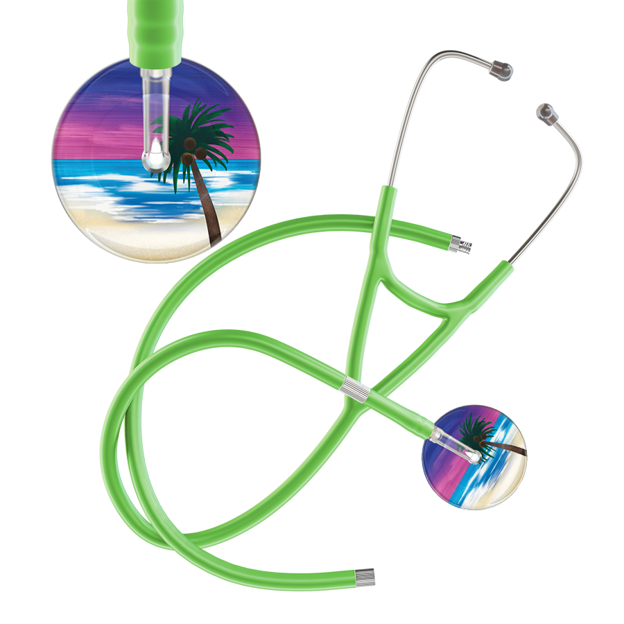 Ultrascope Single Stethoscope Palm Tree Blue / Pediatric / Lime Green Extended Tubing Palm Tree Cardiology Stethoscope