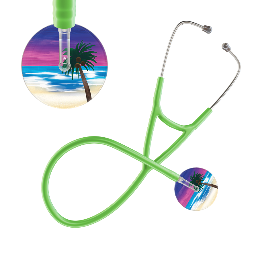 Ultrascope Single Stethoscope Palm Tree Blue / Adult / Lime Green Palm Tree Cardiology Stethoscope