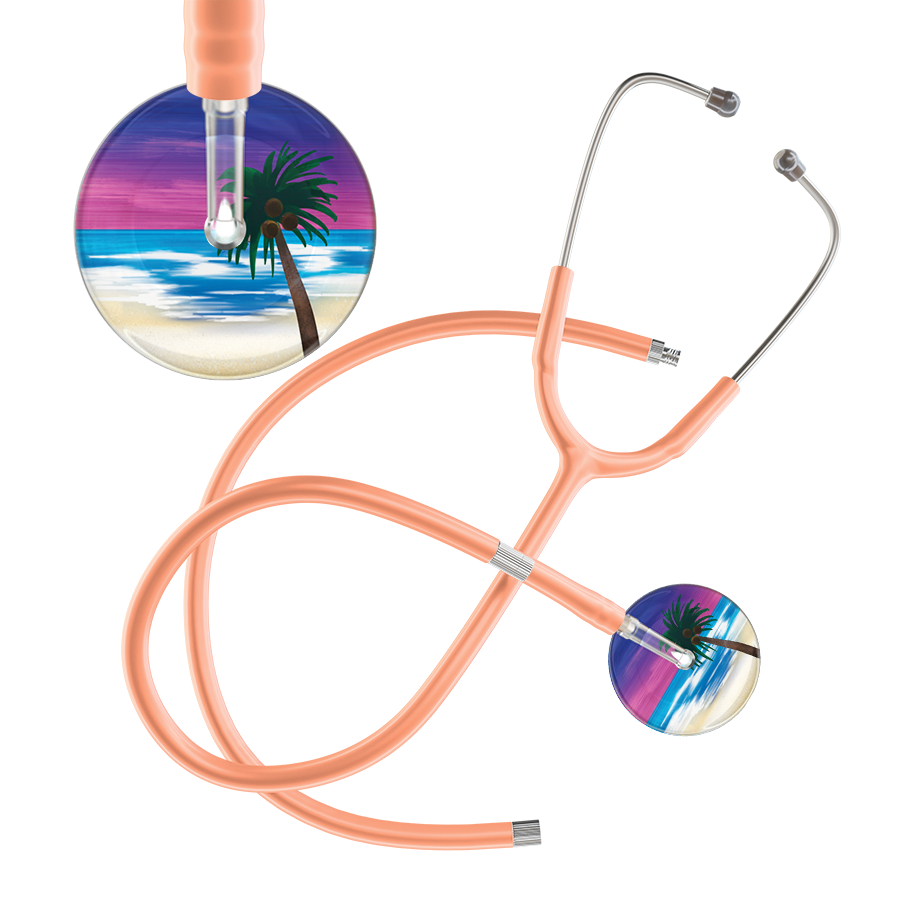 Ultrascope Single Stethoscope Palm Tree Blue / Pediatric / Peach Extended Tubing Palm Tree Stethoscope