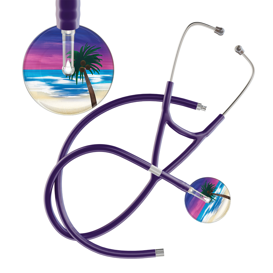 Ultrascope Single Stethoscope Palm Tree Blue / Adult / Purple Extended Tubing Palm Tree Cardiology Stethoscope