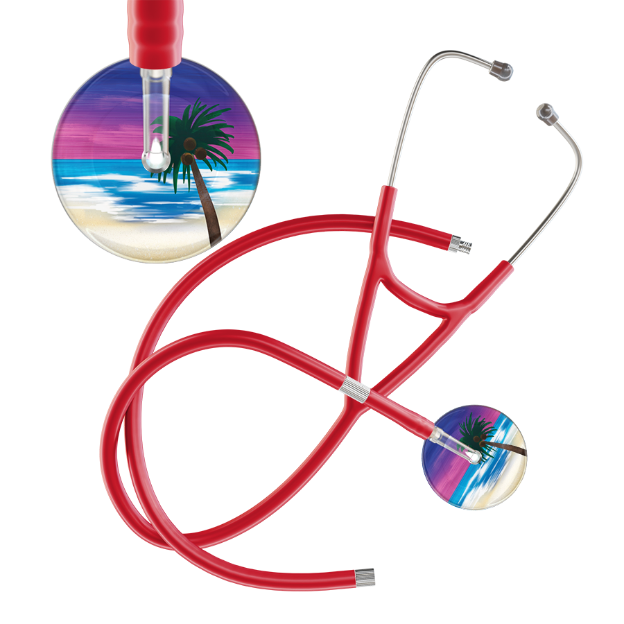 Ultrascope Single Stethoscope Palm Tree Blue / Adult / Red Extended Tubing Palm Tree Cardiology Stethoscope