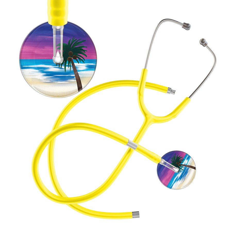 Ultrascope Single Stethoscope Palm Tree Blue / Adult / Yellow Extended Tubing Palm Tree Stethoscope