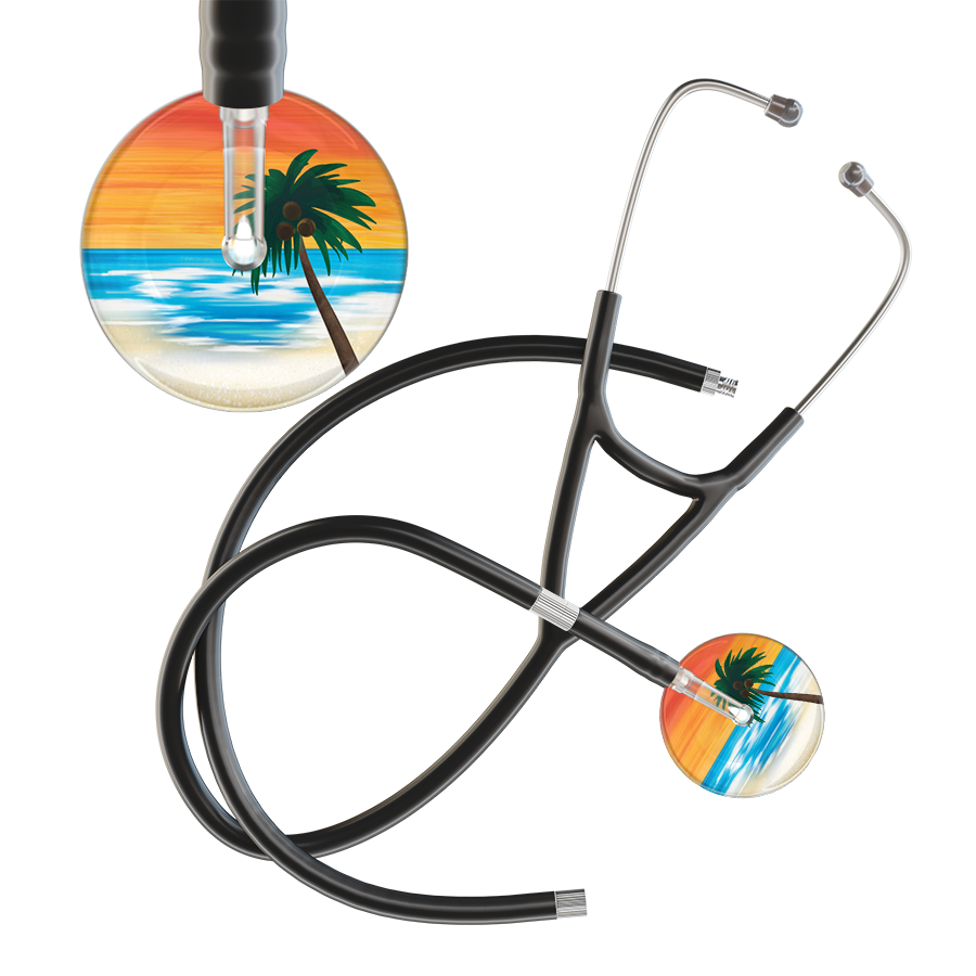 Ultrascope Single Stethoscope Palm Tree Orange / Adult / Black Extended Tubing Palm Tree Cardiology Stethoscope
