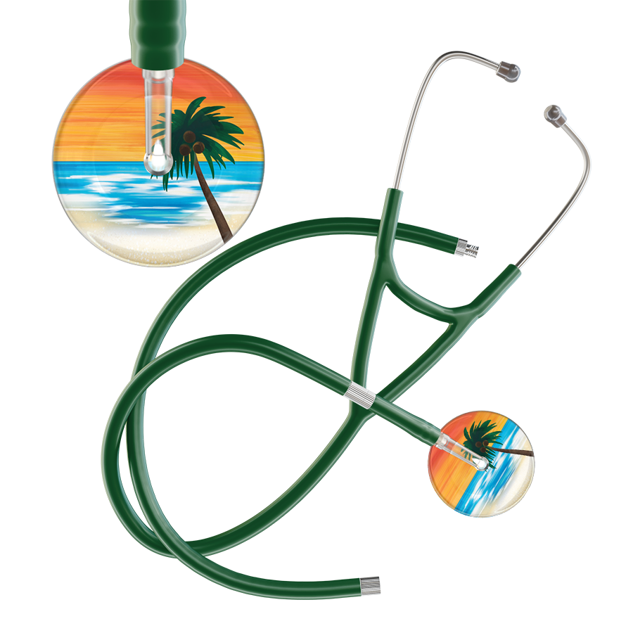 Ultrascope Single Stethoscope Palm Tree Orange / Adult / Dark Green Extended Tubing Palm Tree Cardiology Stethoscope