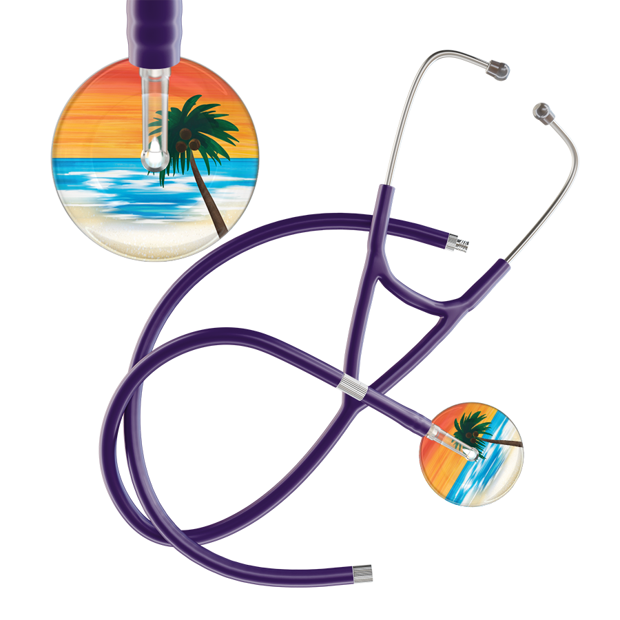 Ultrascope Single Stethoscope Palm Tree Orange / Adult / Purple Extended Tubing Palm Tree Cardiology Stethoscope