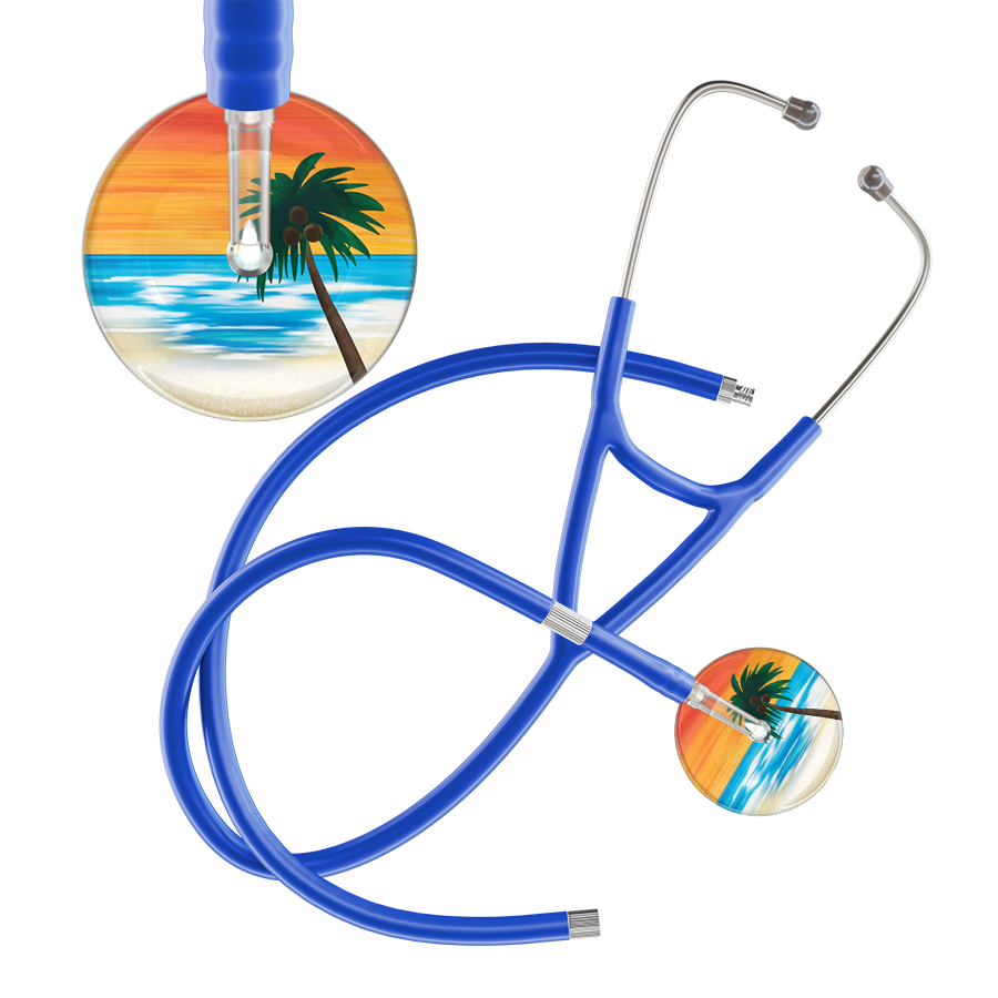 Ultrascope Single Stethoscope Palm Tree Orange / Pediatric / Royal Blue Extended Tubing Palm Tree Cardiology Stethoscope