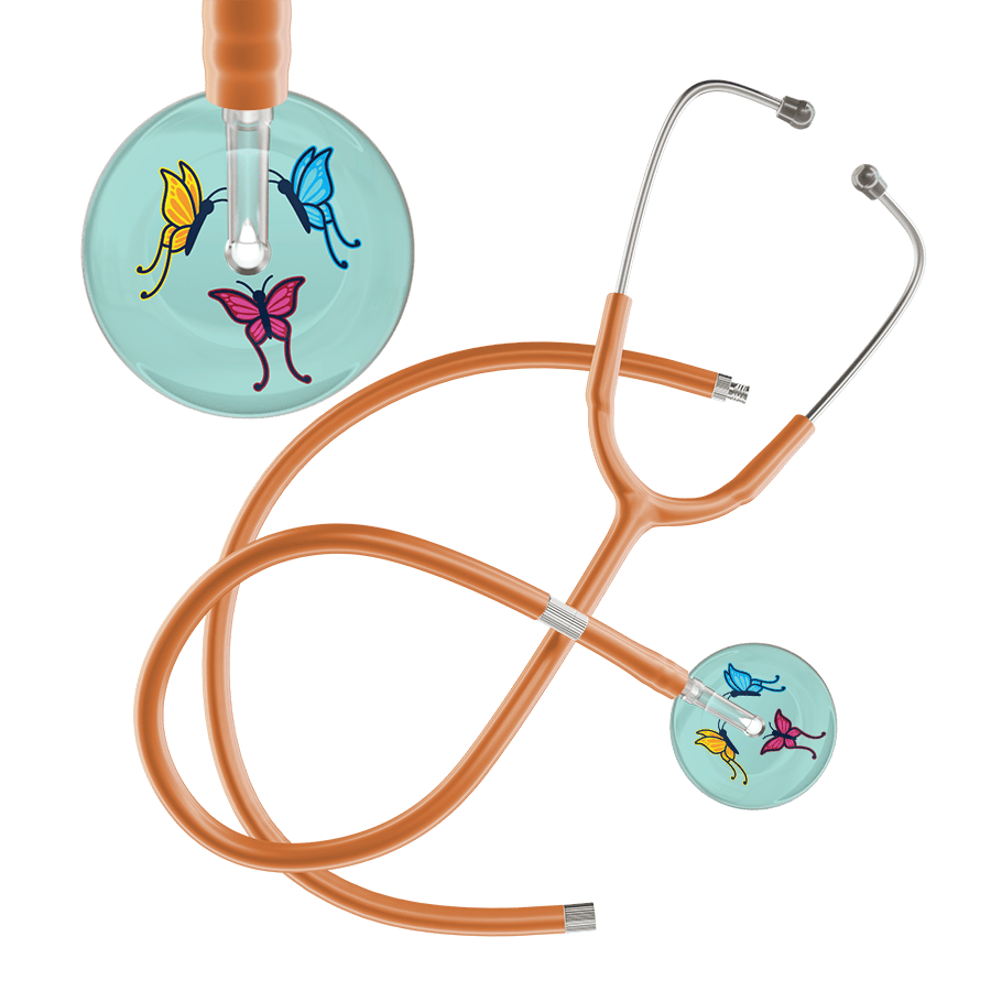 Ultrascope Single Stethoscope Robin's Egg Butterflies / Pediatric / Caramel Extended Tubing Light Butterflies Stethoscope