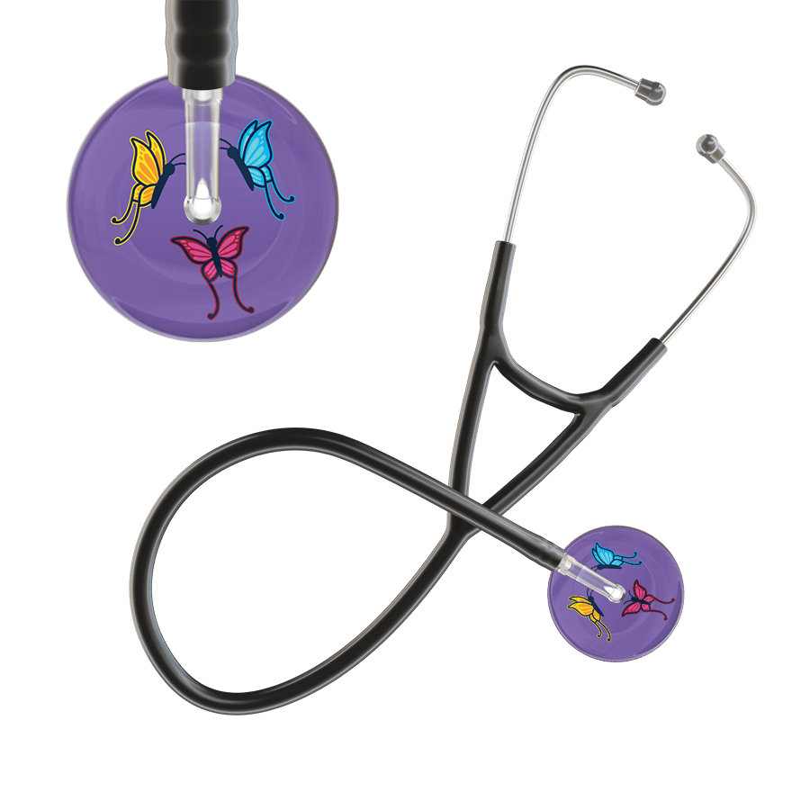 Ultrascope Single Stethoscope Lavender Butterflies / Adult / Black Dark Butterflies Cardiology Stethoscope