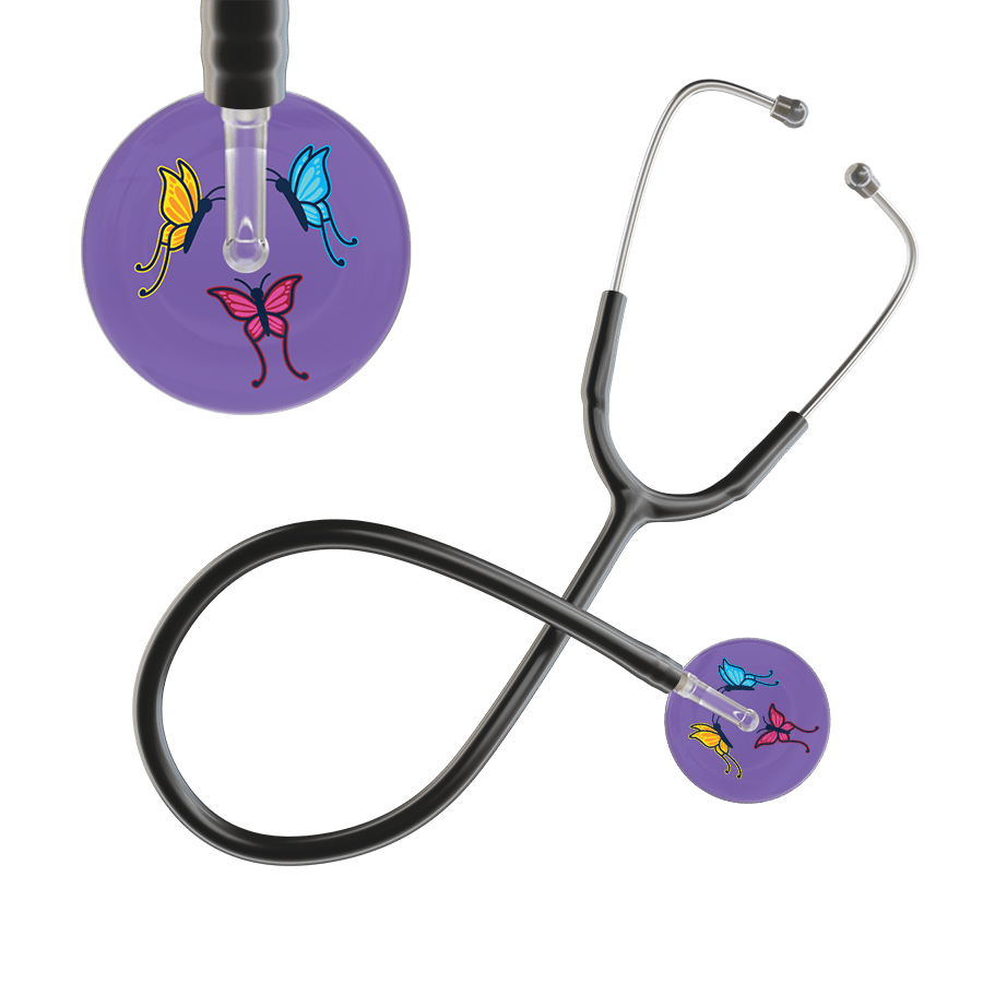 Ultrascope Single Stethoscope Lavender Butterflies / Adult / Black Butterflies Stethoscope