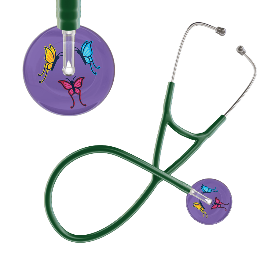 Ultrascope Single Stethoscope Lavender Butterflies / Adult / Dark Green Dark Butterflies Cardiology Stethoscope