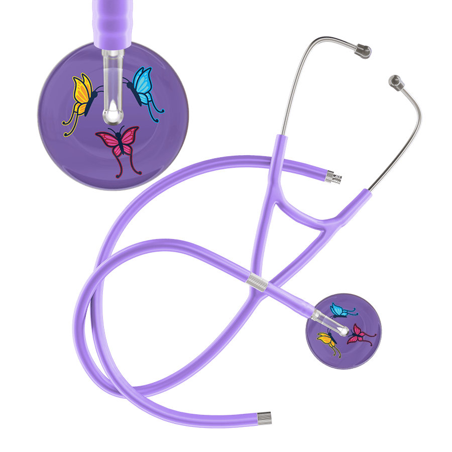 Ultrascope Single Stethoscope Lavender Butterflies / Adult / Lavender Extended Tubing Dark Butterflies Cardiology Stethoscope