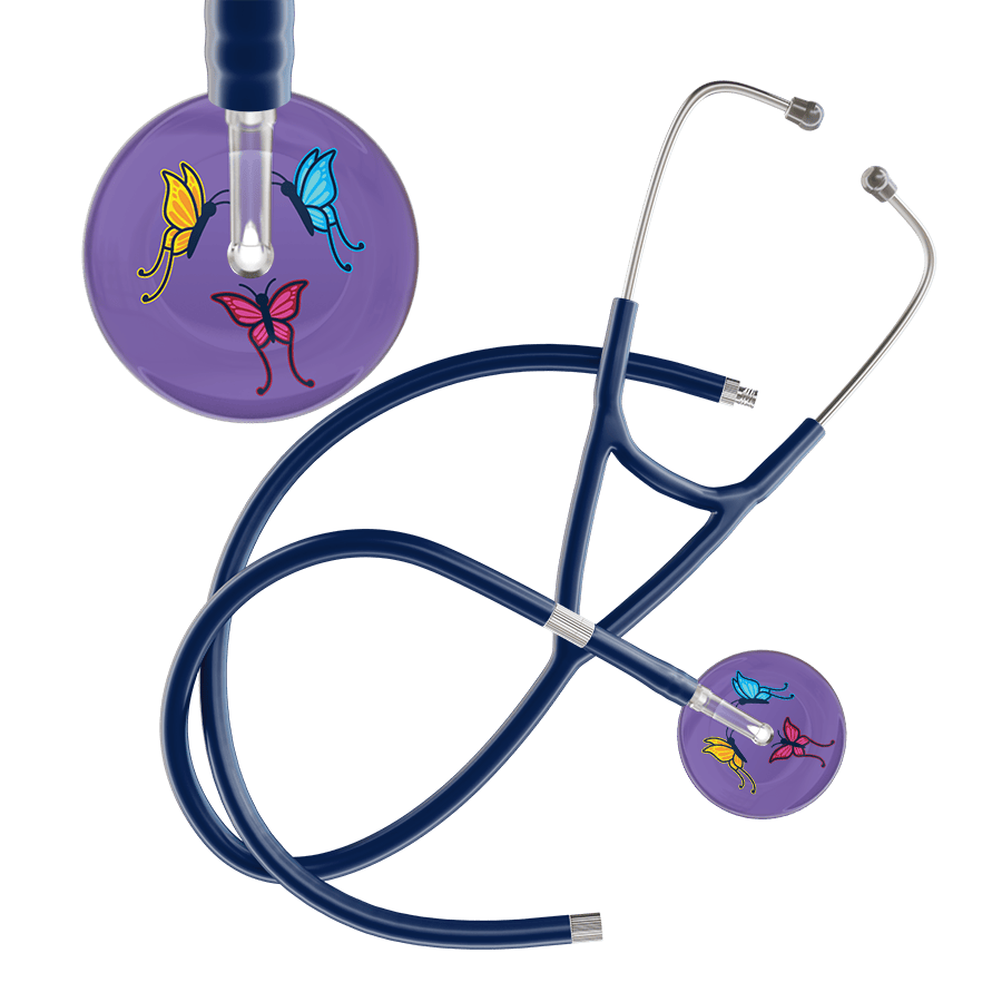 Ultrascope Single Stethoscope Lavender Butterflies / Adult / Navy Extended Tubing Dark Butterflies Cardiology Stethoscope