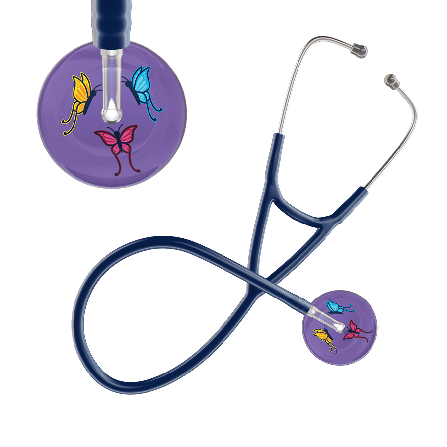 Ultrascope Single Stethoscope Lavender Butterflies / Adult / Navy Dark Butterflies Cardiology Stethoscope