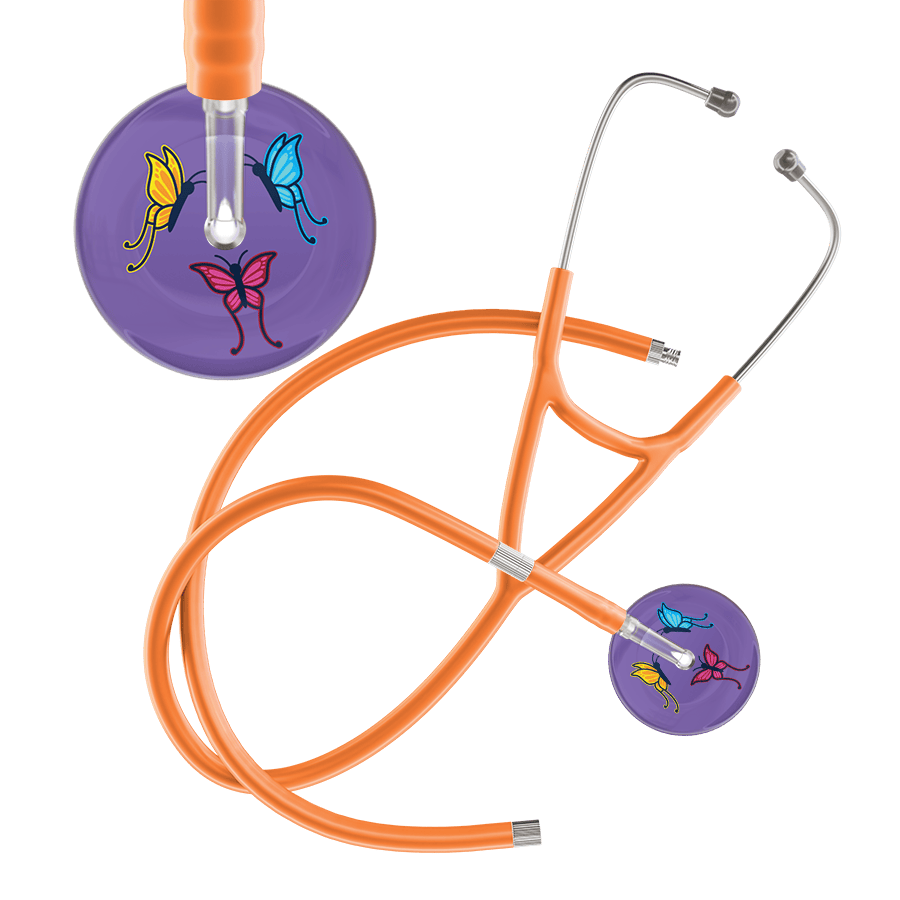 Ultrascope Single Stethoscope Lavender Butterflies / Adult / Orange Extended Tubing Dark Butterflies Cardiology Stethoscope