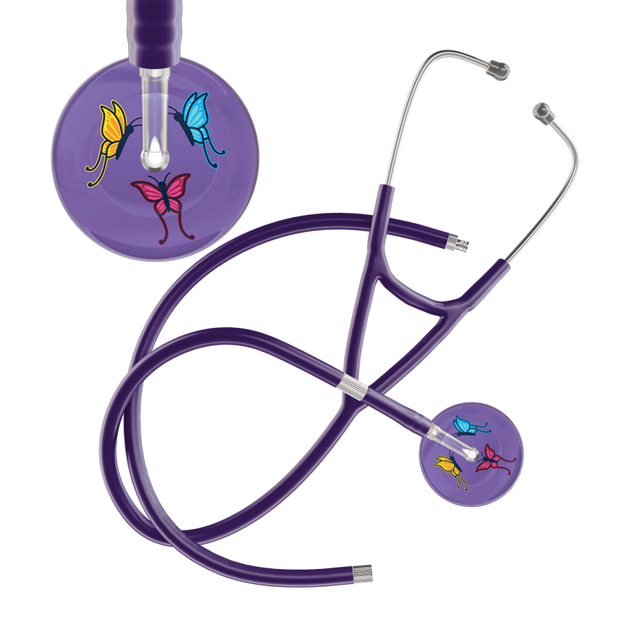 Ultrascope Single Stethoscope Lavender Butterflies / Adult / Purple Extended Tubing Dark Butterflies Cardiology Stethoscope