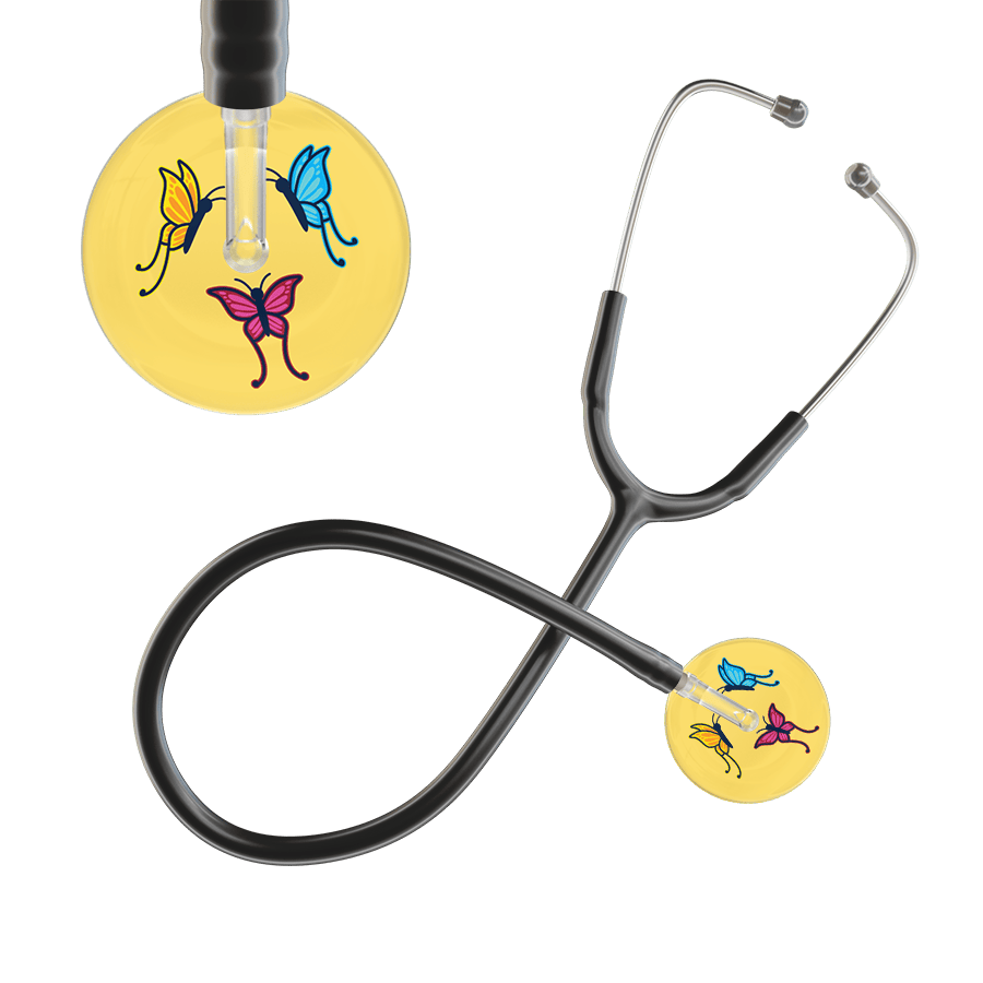Ultrascope Single Stethoscope Light Yellow Butterflies / Adult / Black Butterflies Stethoscope