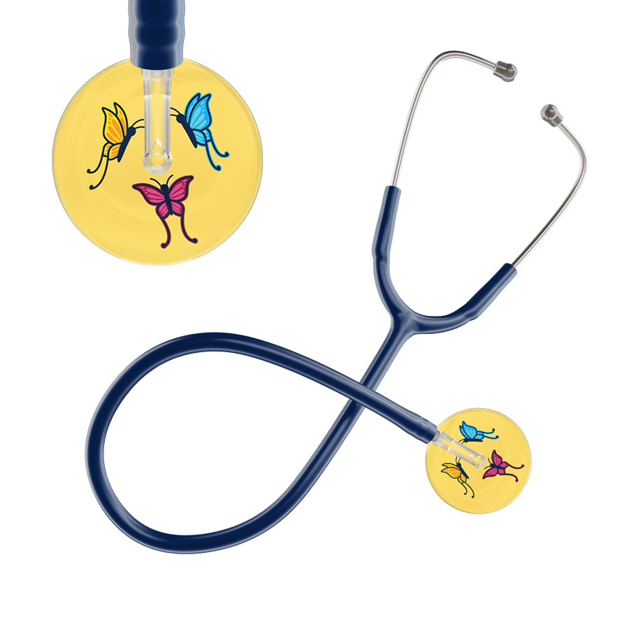 Ultrascope Single Stethoscope Light Yellow Butterflies / Adult / Navy Butterflies Stethoscope