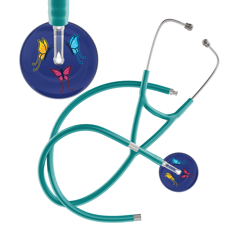 Ultrascope Single Stethoscope Royal Blue Butterflies / Adult / Jade Extended Tubing Dark Butterflies Cardiology Stethoscope