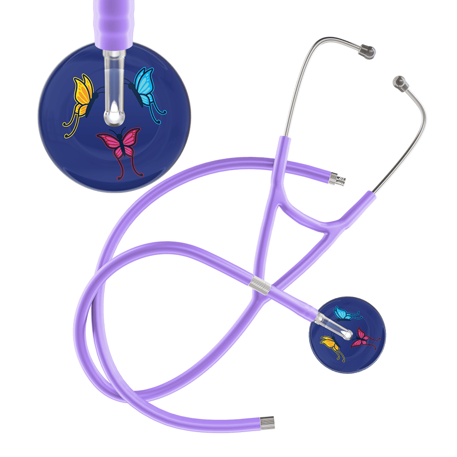 Ultrascope Single Stethoscope Royal Blue Butterflies / Adult / Lavender Extended Tubing Dark Butterflies Cardiology Stethoscope