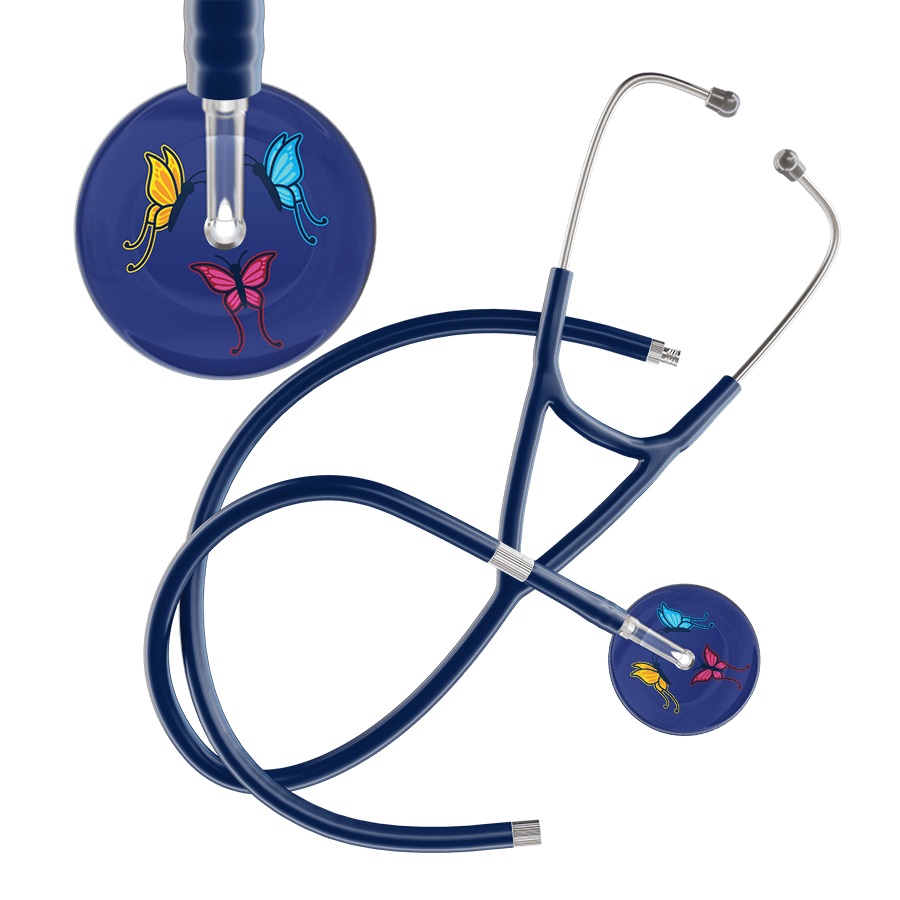 Ultrascope Single Stethoscope Royal Blue Butterflies / Adult / Navy Extended Tubing Dark Butterflies Cardiology Stethoscope