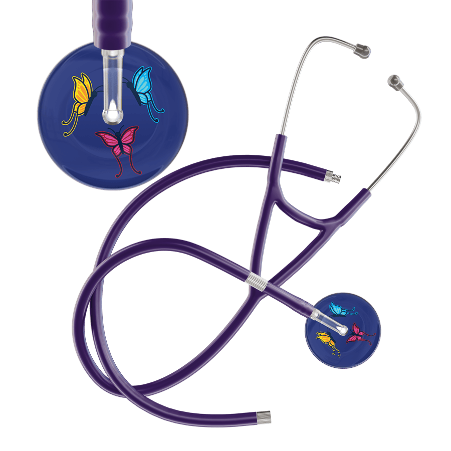 Ultrascope Single Stethoscope Royal Blue Butterflies / Adult / Purple Extended Tubing Dark Butterflies Cardiology Stethoscope
