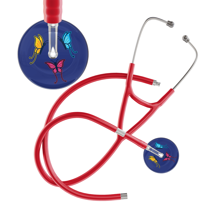 Ultrascope Single Stethoscope Royal Blue Butterflies / Adult / Red Extended Tubing Dark Butterflies Cardiology Stethoscope