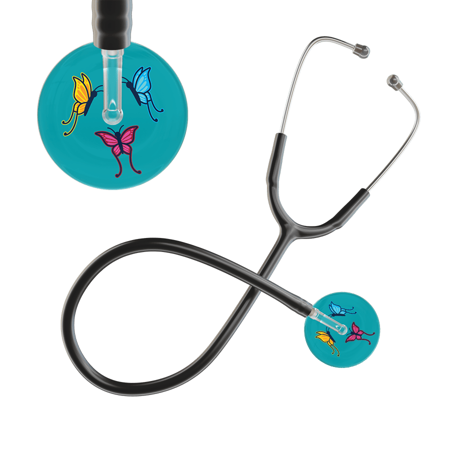 Ultrascope Single Stethoscope Teal Butterflies / Adult / Black Butterflies Stethoscope