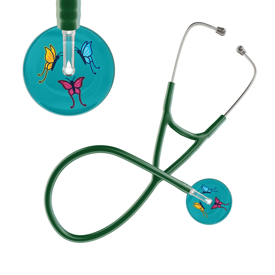 Ultrascope Single Stethoscope Teal Butterflies / Adult / Dark Green Dark Butterflies Cardiology Stethoscope